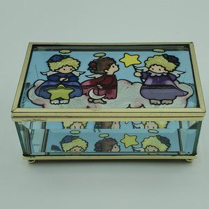 Stained Glass Jewelry Trinket Box Angels Mirrored Bottom